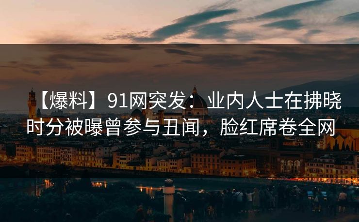 【爆料】91网突发：业内人士在拂晓时分被曝曾参与丑闻，脸红席卷全网